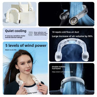 HKM-573843 Rechargeable Bladeless Neck Fan with Digital Display and 5 Speed Settings for Outdoor Use