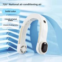 HKM-573843 Rechargeable Bladeless Neck Fan with Digital Display and 5 Speed Settings for Outdoor Use
