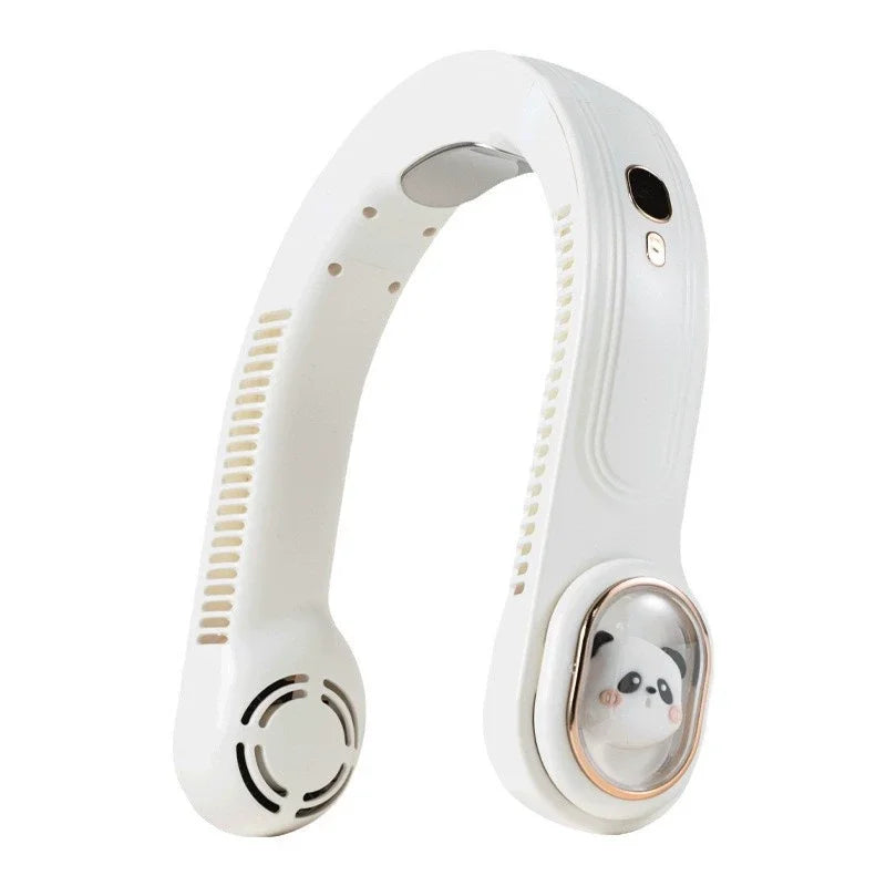 HKM-573843 Rechargeable Bladeless Neck Fan with Digital Display and 5 Speed Settings for Outdoor Use