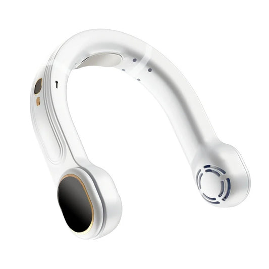 HKM-573843 Rechargeable Bladeless Neck Fan with Digital Display and 5 Speed Settings for Outdoor Use