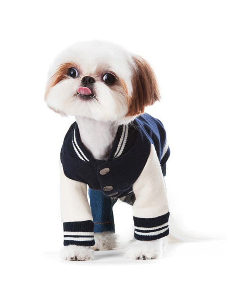 HKM-5740477 Dark Blue Pet Dog and Cat Sweater – Baseball Uniform Style in Various Sizes