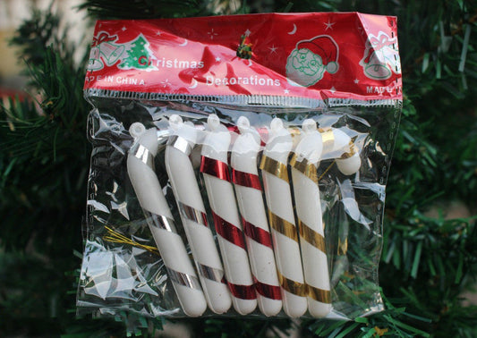 HKM-574099 Tri-Color Christmas Small Canes for Tree Decoration - Multicolor PVC Pendants (Pack of 6)