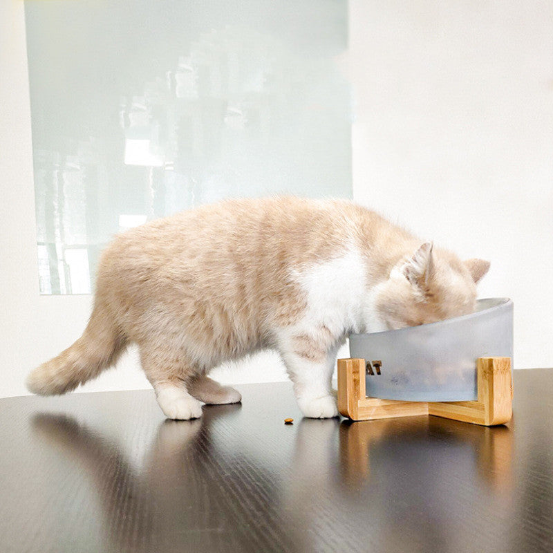 HKM-5741373 Oblique Glass Bowl for Cats and Dogs - High Borosilicate Glass, 164x98 mm, Anti-Tipping Design