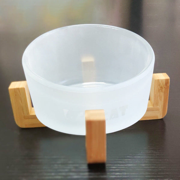 HKM-5741373 Oblique Glass Bowl for Cats and Dogs - High Borosilicate Glass, 164x98 mm, Anti-Tipping Design