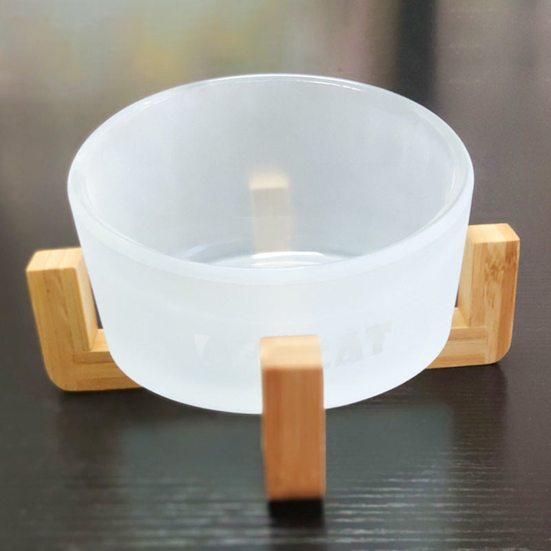 HKM-5741373 Oblique Glass Bowl for Cats and Dogs - High Borosilicate Glass, 164x98 mm, Anti-Tipping Design