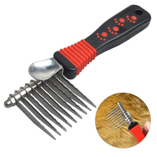 HKM-574867 Stainless Steel Pet Knot Comb for Efficient Dog Hair Removal - Red, 18 x 4.5 cm