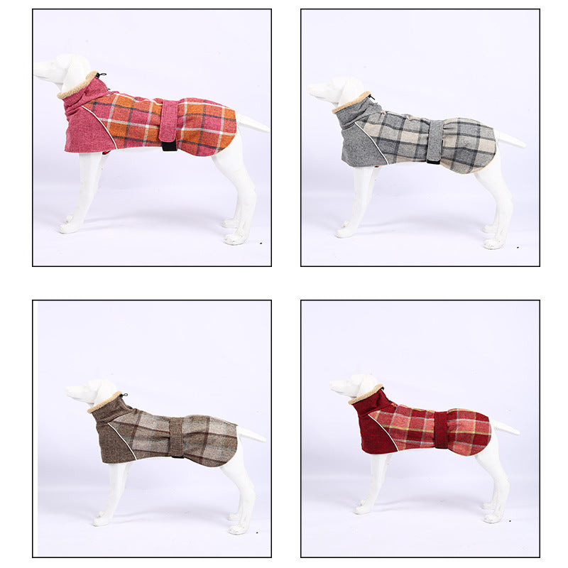 HKM-5749309 Warm Plaid Cotton Linen Pet Jacket for Small to Medium Dogs - Windproof & Adjustable