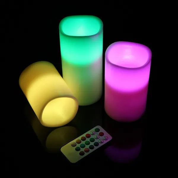 HKM-574931 Flameless LED Votive Candle Set with Remote Control and Timer – 3 Pack, Real Wax, Multiple Color Options
