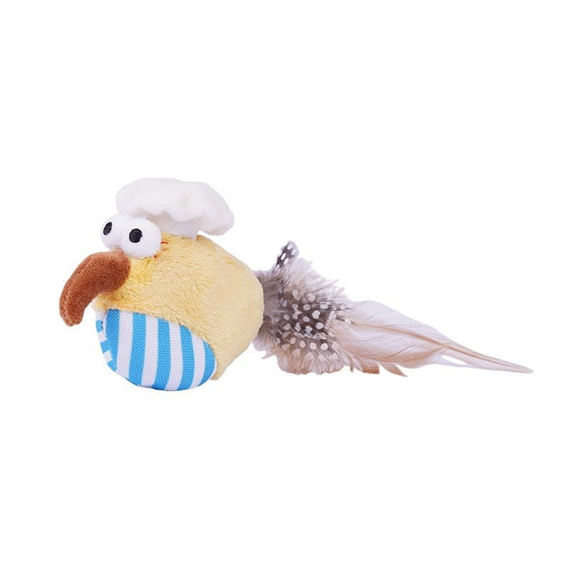 HKM-5750589 Catnip-Filled Bird Cat Teaser Toy - Fleece Cloth & Woven Fabric Designs