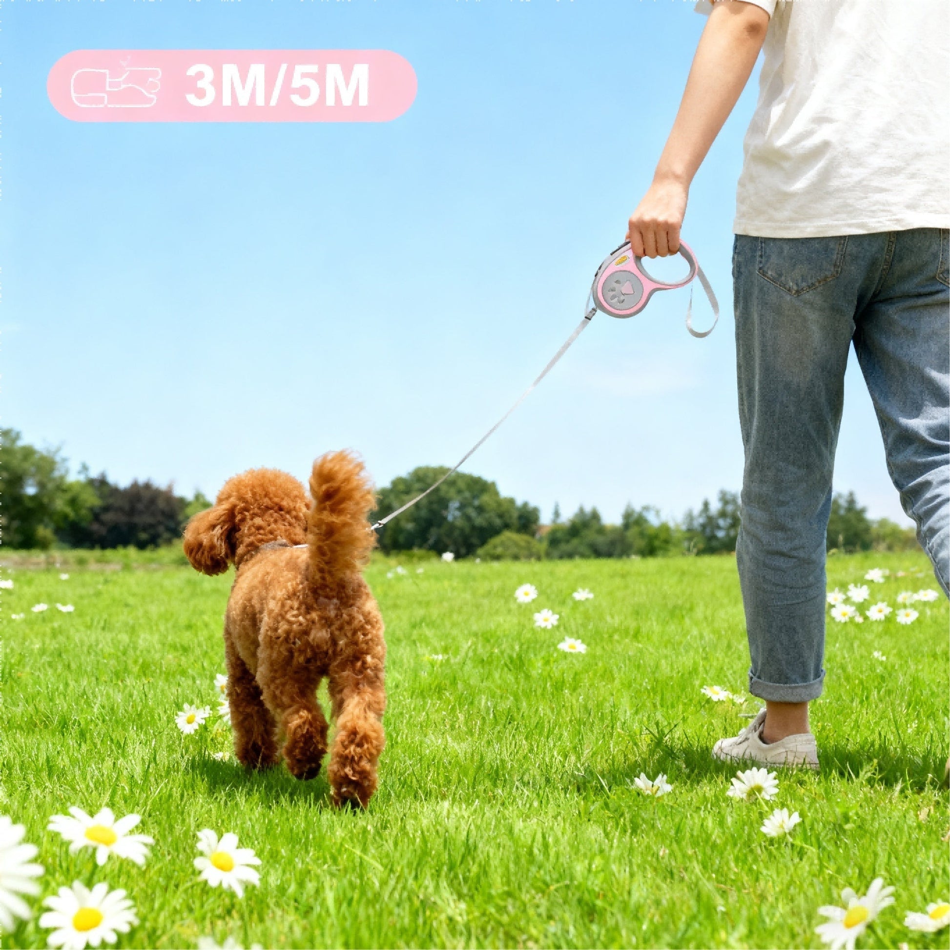 HKM-5750717 3.5-Meter Retractable Nylon Dog Leash with Tangle-Free Design and Comfort Grip for Small to Medium Pets
