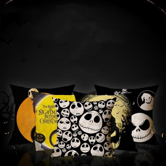 HKM-575251 Linen Skull Halloween Pillow Cover - 45x45cm Decorative Cushion Case