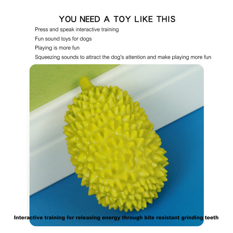 HKM-5754173 Durian-Shaped Chew Toy for Dogs - Squeaky Dental Toy for Small to Medium Pets, Milk-Flavored, Teeth Cleaning and Training