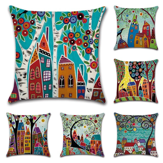 HKM-575507 Abstract Style Linen Pillowcase - 45x45cm Decorative Cushion Cover
