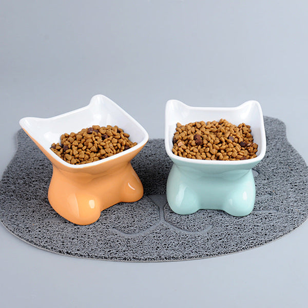 HKM-5756861 Ceramic Pet Bowl with High Feet and Oblique Mouth for Cervical Spine Support - Available in Multiple Colors