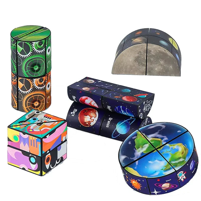 HKM-575699 Infinity Cube Fidget Toy - Earth Moon Starry Sky Design, Colorful Shape Shifting Stress Relief Cube for All Ages