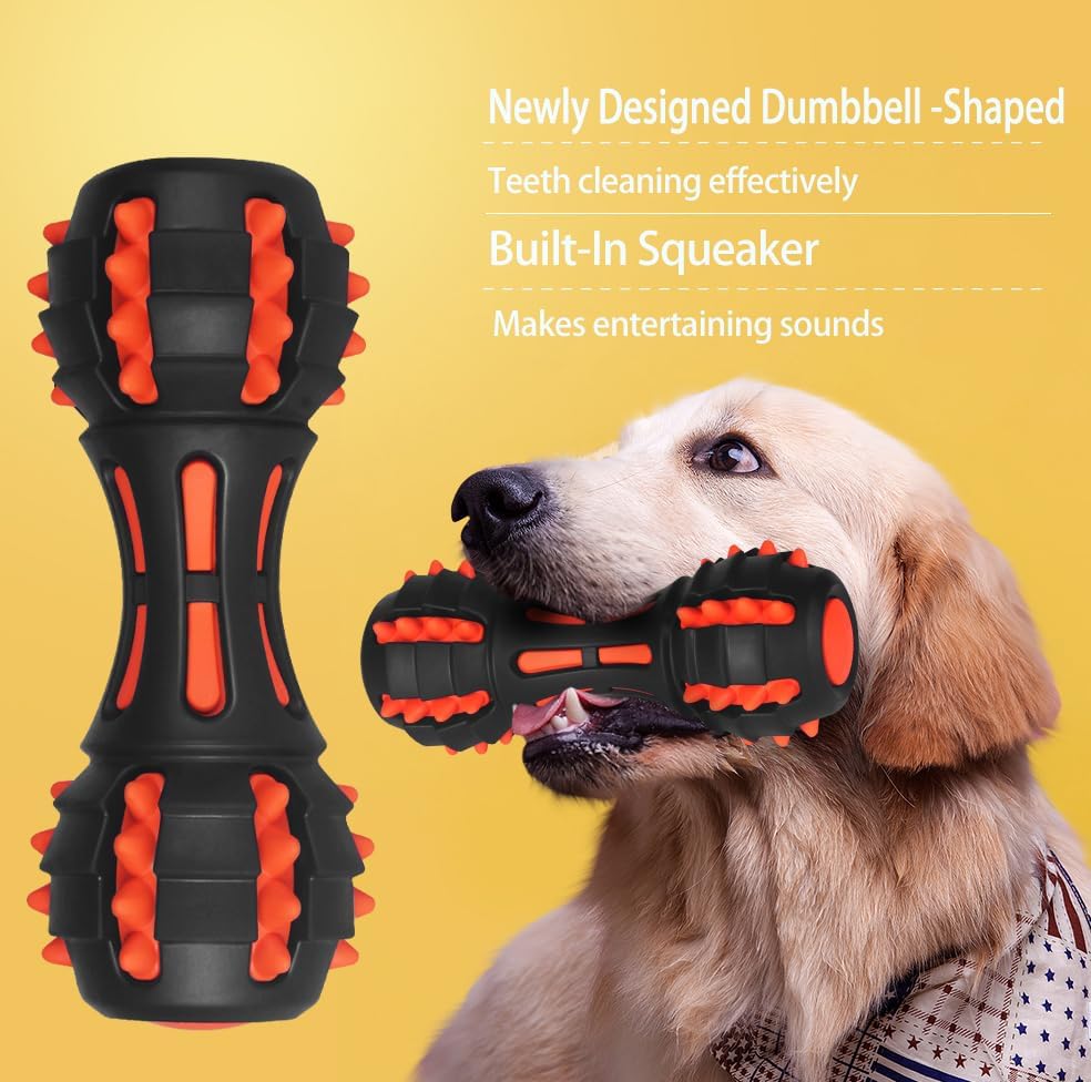 HKM-5758141 Durable Rubber Dumbbell Squeaky Toy for Medium & Large Dogs - Ideal for Aggressive Chewers