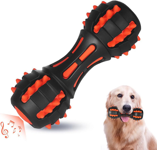 HKM-5758141 Durable Rubber Dumbbell Squeaky Toy for Medium & Large Dogs - Ideal for Aggressive Chewers