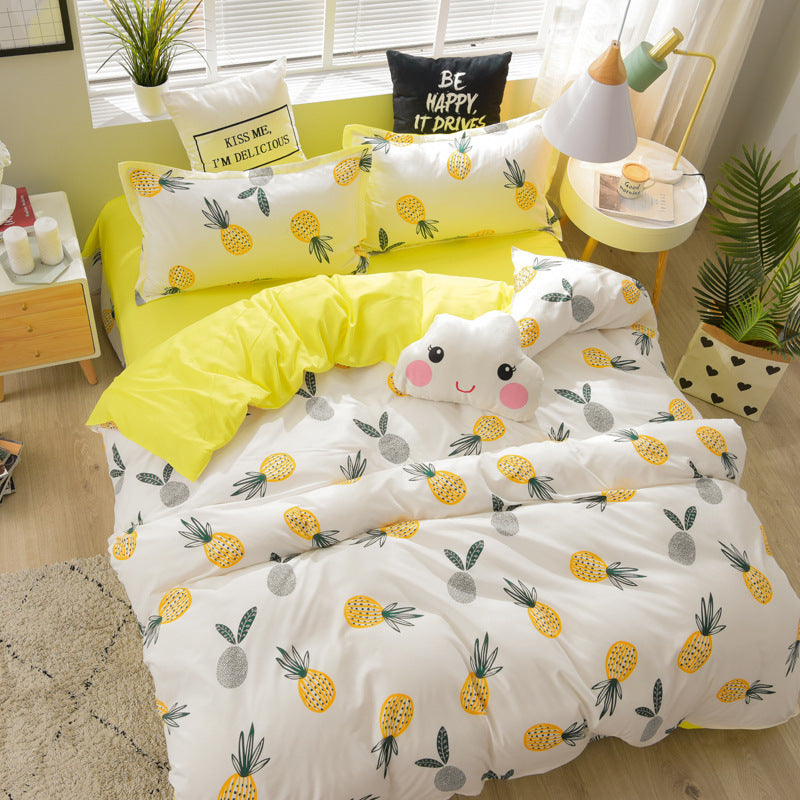 HKM-575955 Brushed Soft Cotton Four-Piece Bedding Set with Various Floral Designs