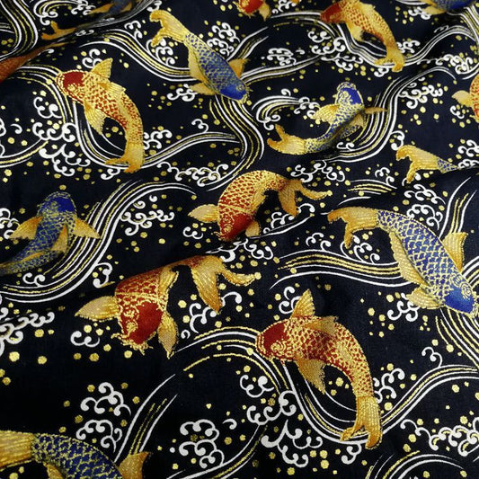 HKM-575955 Japanese Style 100% Thick Cotton Fabric, 150 cm Wide, Eco-Friendly Gold Powder Active Print