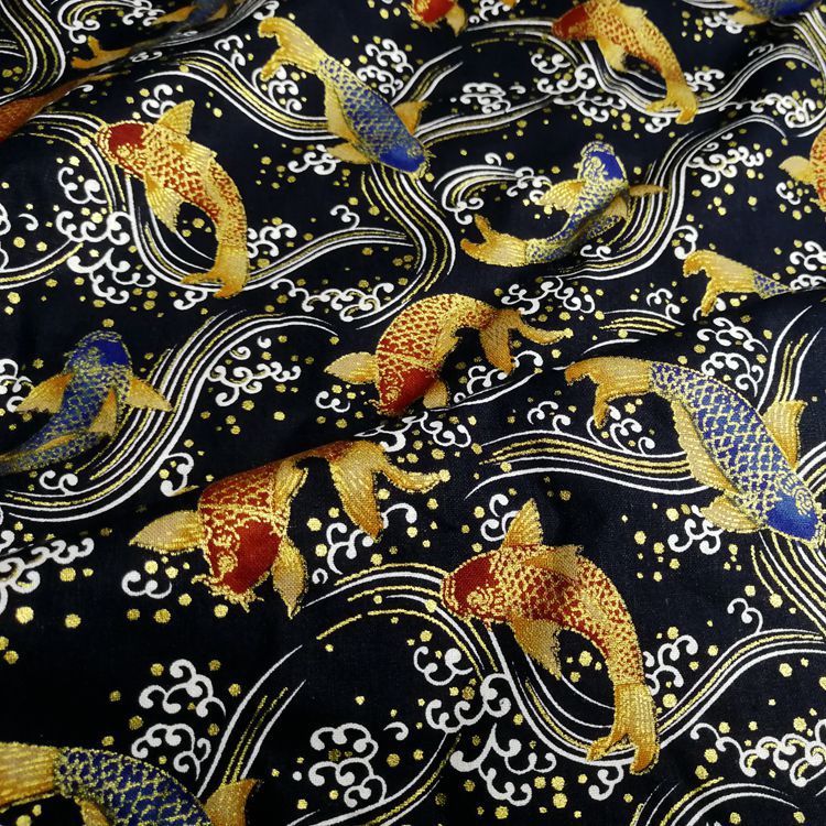 HKM-575955 Japanese Style 100% Thick Cotton Fabric, 150 cm Wide, Eco-Friendly Gold Powder Active Print