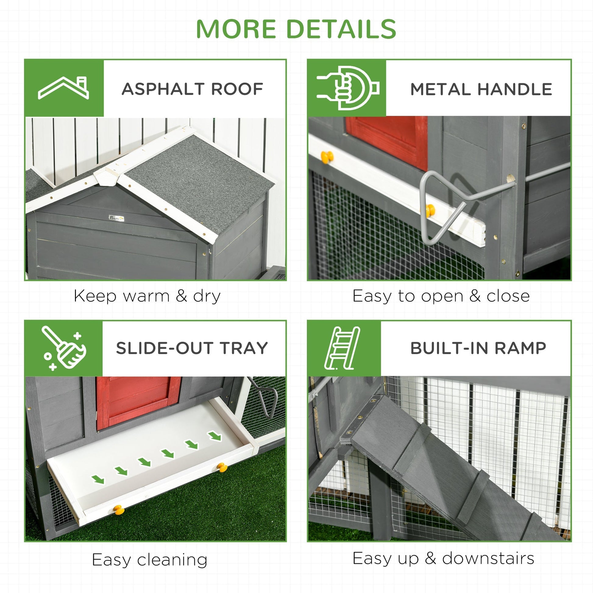 HKM-5760317 Extra Large Chicken Coop with Asphalt Roof for 3-6 Chickens, Durable Fir Wood Construction, Easy Access and Cleaning