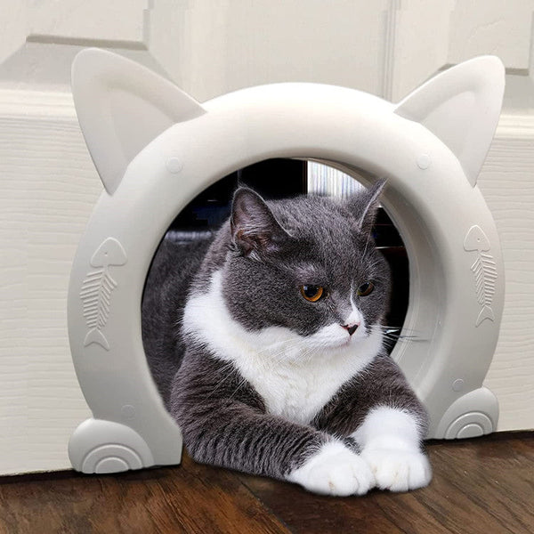 HKM-5760701 Round Cat Door - Plastic Pet Access Door in White, Black, and Brown, Frame Size 22.5cm x 27cm x 5.5cm