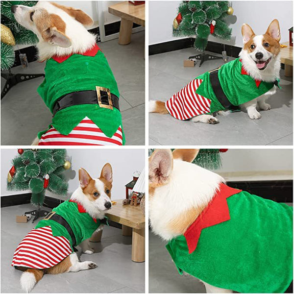 HKM-5760829 Cozy Green Elf Dog Clothes for Holiday Festivities