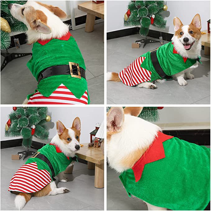 HKM-5760829 Cozy Green Elf Dog Clothes for Holiday Festivities