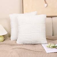 HKM-576339 Woven Plush Pillow Cover in Striped and Solid Colors - 45x45cm