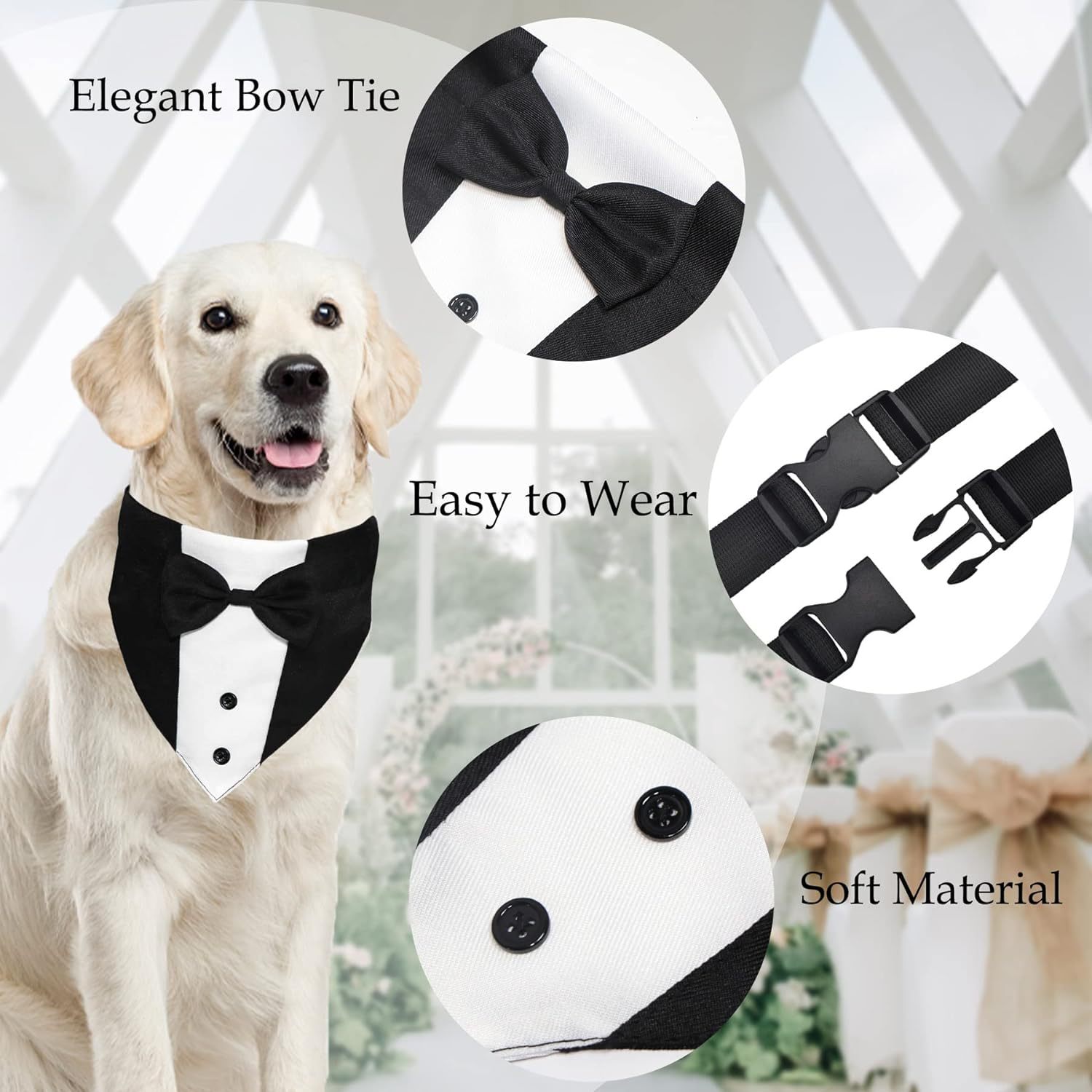 HKM-5764669 Adjustable Dog Tuxedo Suit with Bow Tie and Bandana for Weddings and Special Occasions