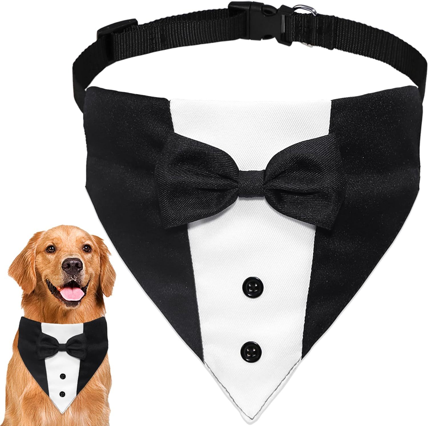 HKM-5764669 Adjustable Dog Tuxedo Suit with Bow Tie and Bandana for Weddings and Special Occasions