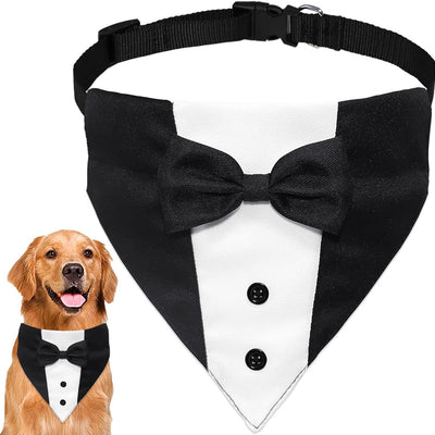 HKM-5764669 Adjustable Dog Tuxedo Suit with Bow Tie and Bandana for Weddings and Special Occasions