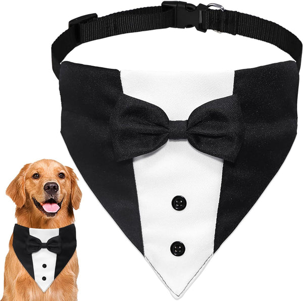 HKM-5764669 Adjustable Dog Tuxedo Suit with Bow Tie and Bandana for Weddings and Special Occasions