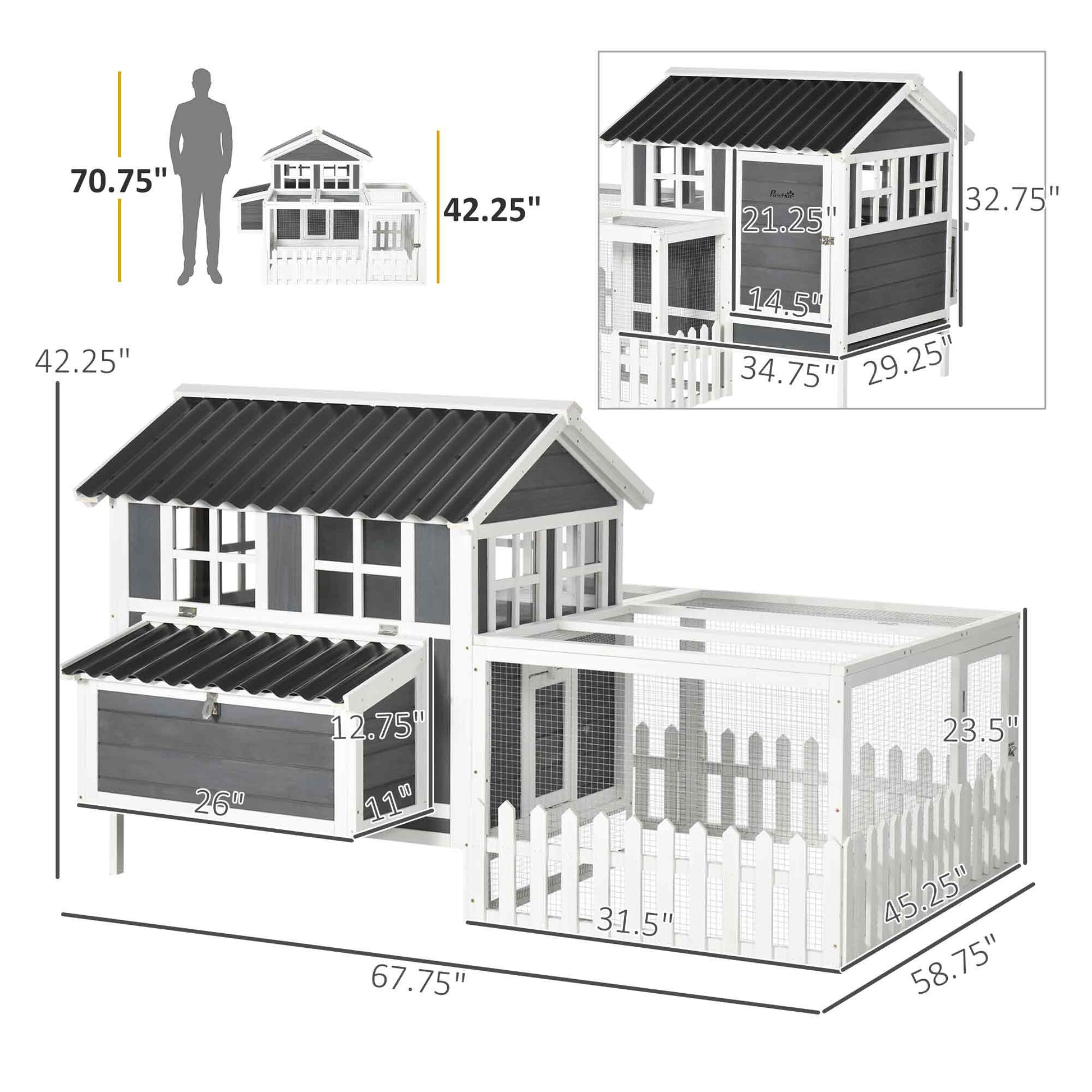 HKM-5766077 Cozy Outdoor Chicken Coop with Run for 1-2 Chickens, Wooden Structure, Easy Access and Cleaning