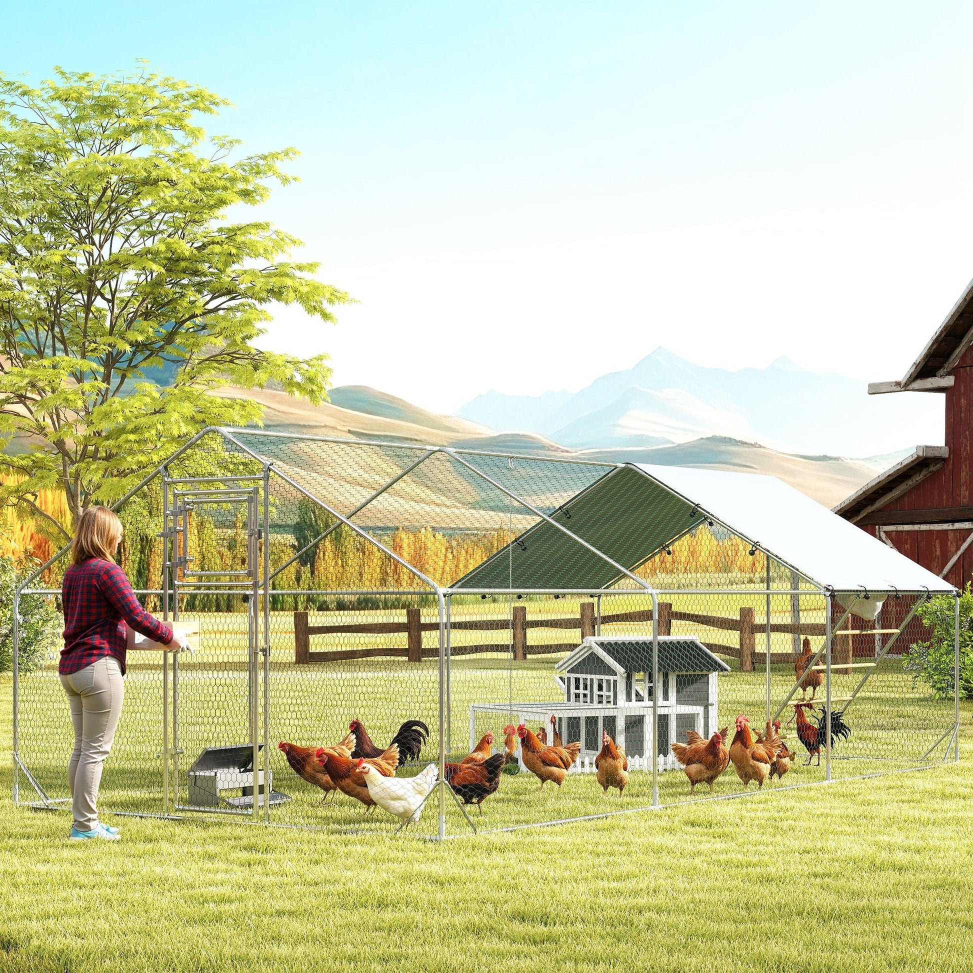 HKM-5766077 Cozy Outdoor Chicken Coop with Run for 1-2 Chickens, Wooden Structure, Easy Access and Cleaning