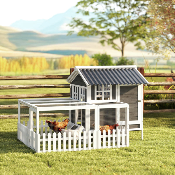 HKM-5766077 Cozy Outdoor Chicken Coop with Run for 1-2 Chickens, Wooden Structure, Easy Access and Cleaning