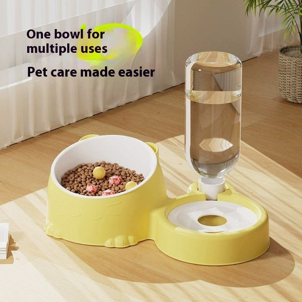 HKM-5766205 Double Bowl Automatic Pet Drinking Basin in Grass Green, Milky Yellow, Pink, Fog, and Haze Blue - Durable Plastic Design