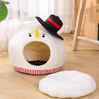 HKM-5766461 Cozy White Snowman Cat Nest for Winter Comfort, 38 x 40cm