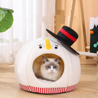 HKM-5766461 Cozy White Snowman Cat Nest for Winter Comfort, 38 x 40cm