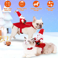 HKM-5766589 Pet Christmas Costume - Red Winter Coat with Riding Santa Claus Design, Adjustable Fit for Dogs and Cats, Multi-Size Options Available