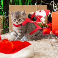 HKM-5766589 Pet Christmas Costume - Red Winter Coat with Riding Santa Claus Design, Adjustable Fit for Dogs and Cats, Multi-Size Options Available