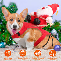 HKM-5766589 Pet Christmas Costume - Red Winter Coat with Riding Santa Claus Design, Adjustable Fit for Dogs and Cats, Multi-Size Options Available