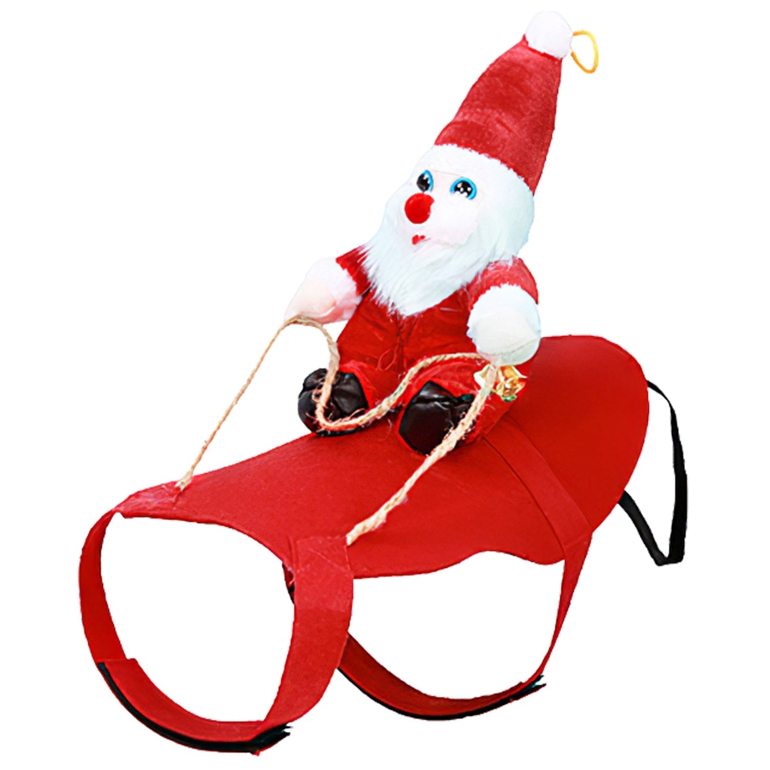 HKM-5766589 Pet Christmas Costume - Red Winter Coat with Riding Santa Claus Design, Adjustable Fit for Dogs and Cats, Multi-Size Options Available
