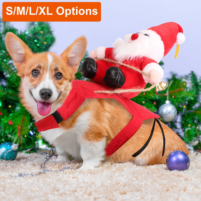 HKM-5766589 Pet Christmas Costume - Red Winter Coat with Riding Santa Claus Design, Adjustable Fit for Dogs and Cats, Multi-Size Options Available