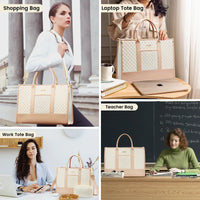 HKM-576659 Quilted Waterproof Laptop Tote Bag for Women, 15.6-Inch Work and Travel Shoulder Bag with Clutch