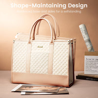 HKM-576659 Quilted Waterproof Laptop Tote Bag for Women, 15.6-Inch Work and Travel Shoulder Bag with Clutch