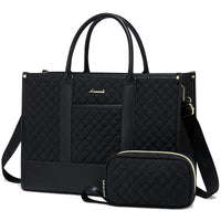 HKM-576659 Quilted Waterproof Laptop Tote Bag for Women, 15.6-Inch Work and Travel Shoulder Bag with Clutch