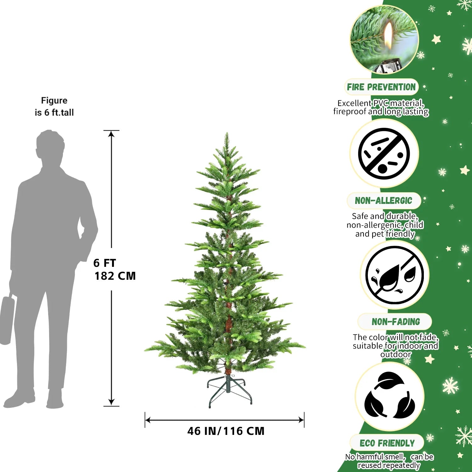 HKM-576723 6ft Warm Light Artificial Pine Christmas Tree for Indoor Home Decoration