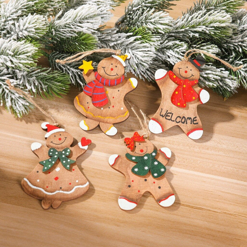 HKM-576723 Wooden Christmas Gingerbread Man Ornament - Festive Holiday Decor, Cute Design