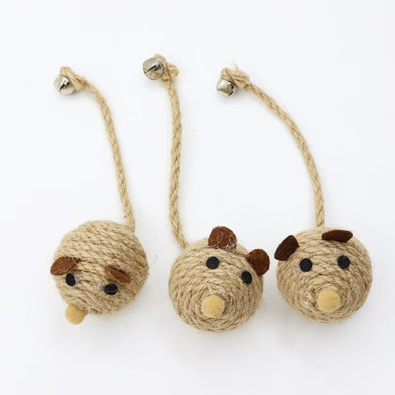 HKM-5770813 Sisal Round Molar Pet Toy with Cotton Strips for Engaging Chew Fun